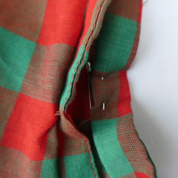 Vintage Blues Paris Red Green Check Crop Top Tie Waist Flower Buttons France M - Picture 9 of 9